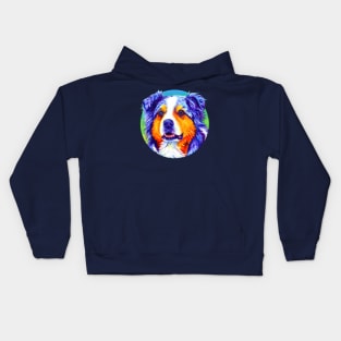 Colorful Blue Merle Australian Shepherd Dog Kids Hoodie